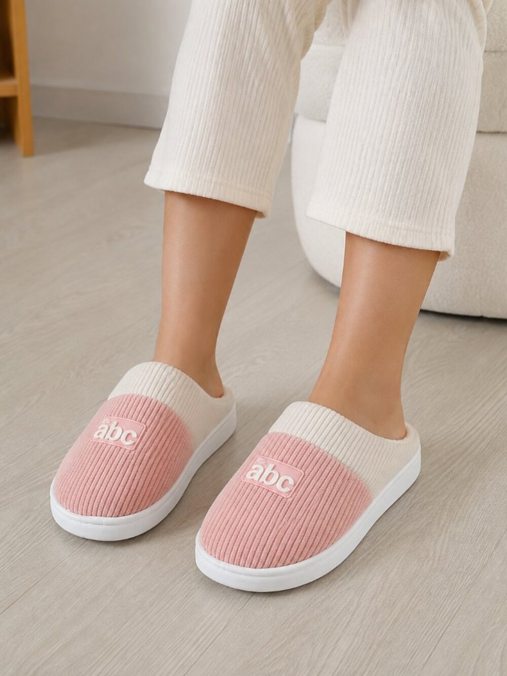 ABC Pink Plush House Slippers Women’s Cozy Fleece Lined Slip Ons NWT